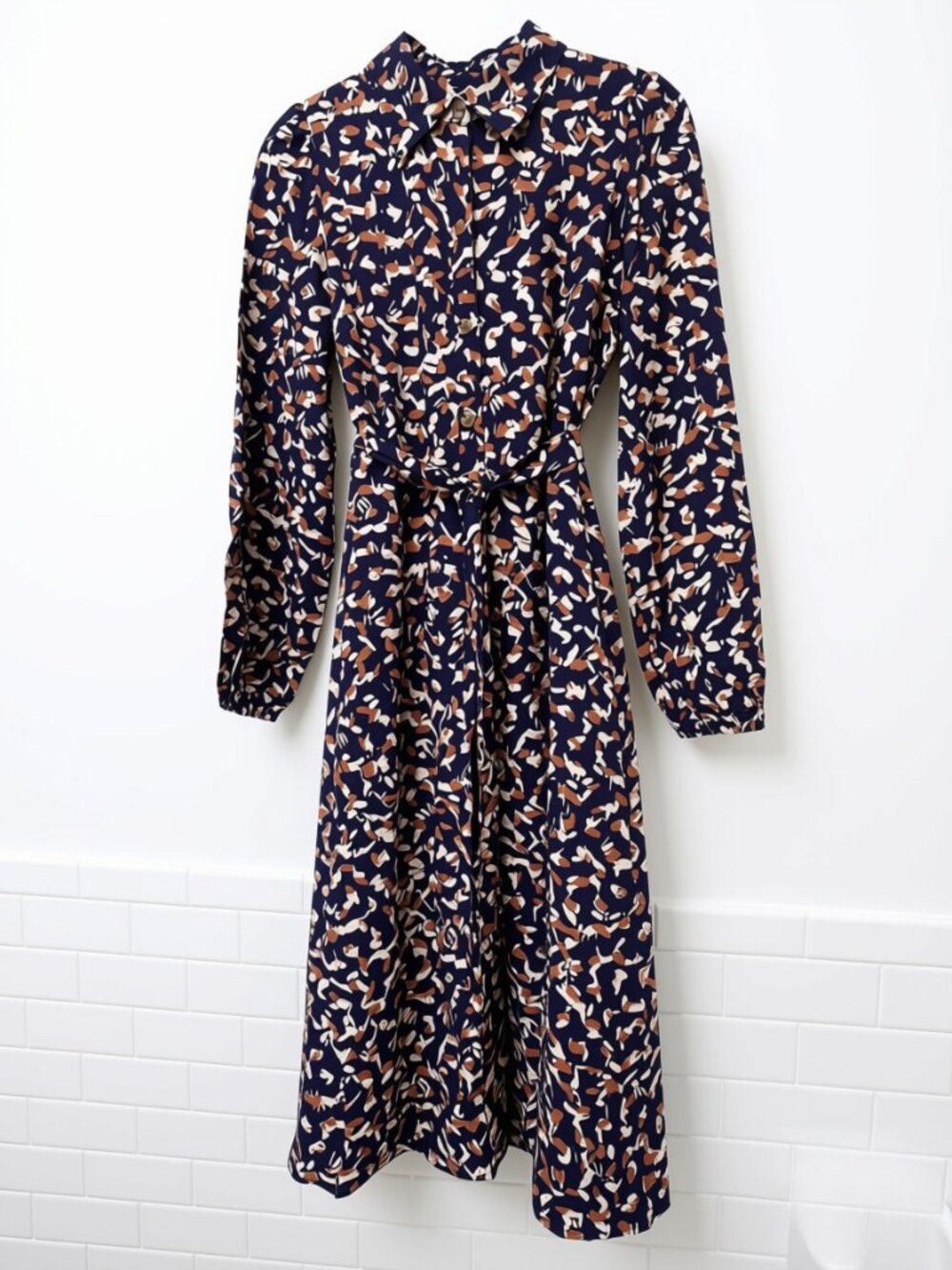 Nine West Midi Swing Shirt Dress | Size XS | Purple Multi-Color Print | Like New